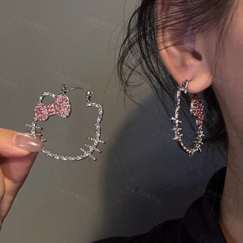 Bông tai khoen hello kitty đá 1587