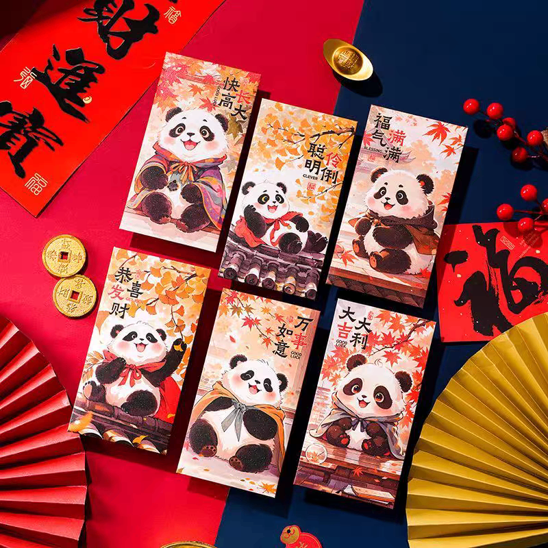 Set 6 bao lì xì kim tuyến gấu trúc 1915