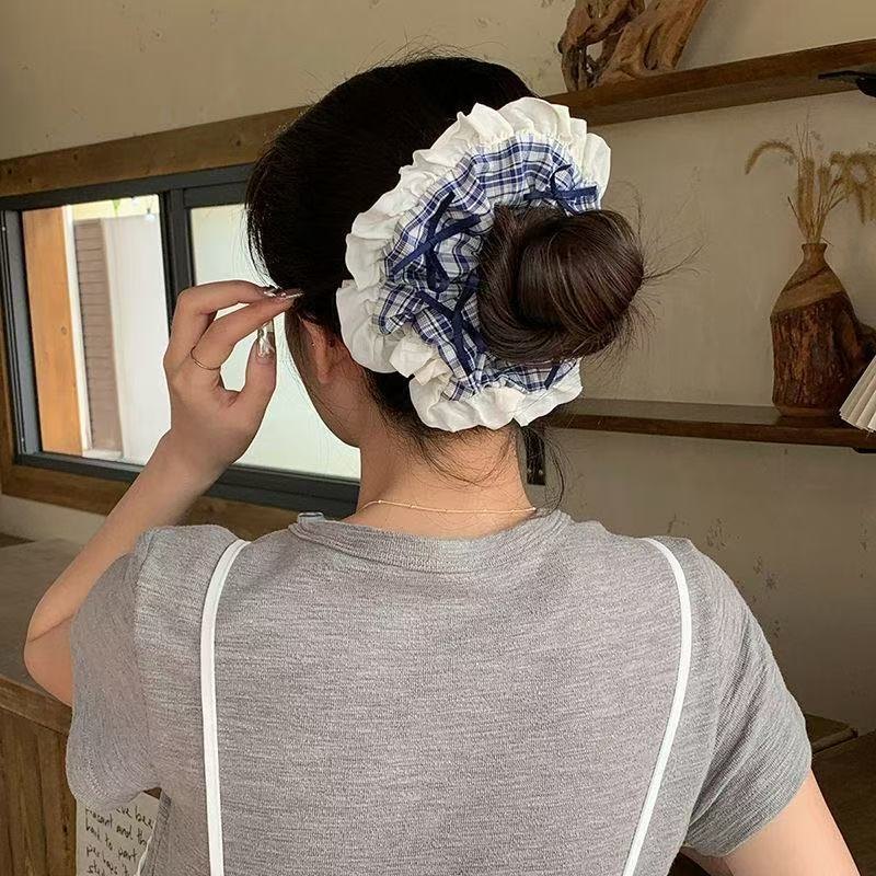 Cột scrunchies xanh caro nơ nhỏ bèo 4893