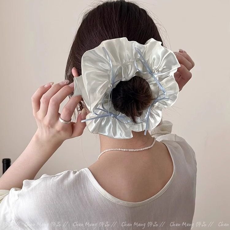 Cột scrunchies bèo lớn nơ tim ngọc 4901