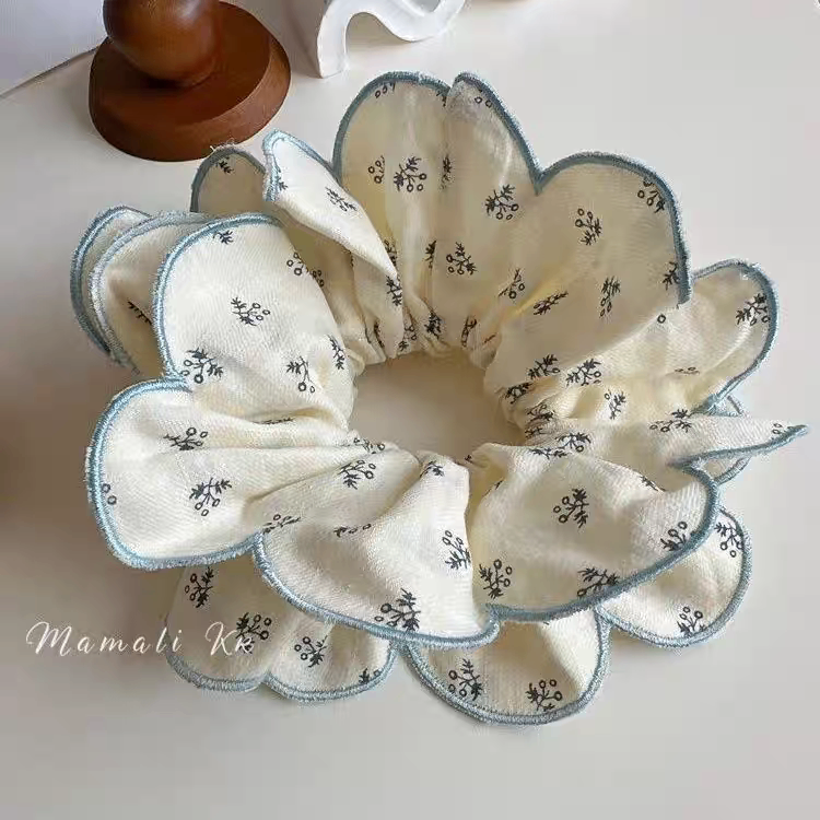 Cột scrunchies 2 lớp bèo hoa xanh 4886