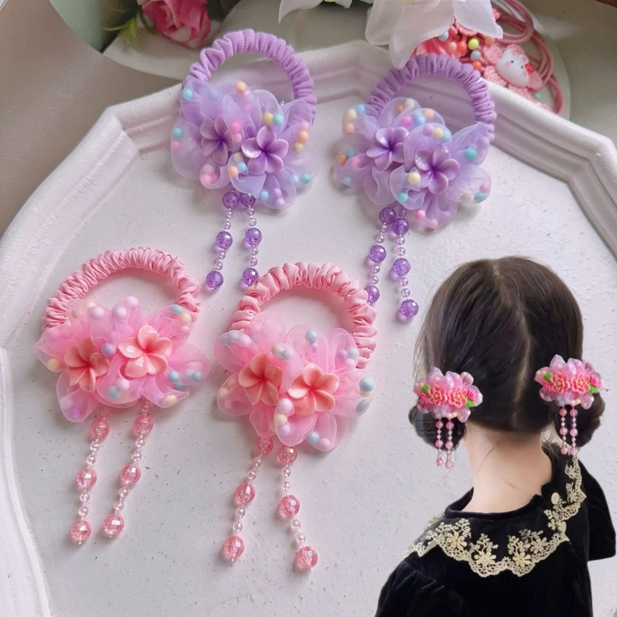 1 chiếc cột hoa voan pom pom cho bé 1808