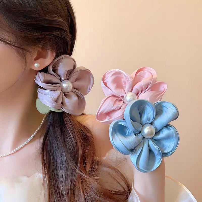 Cột scrunchies hoa voan nhún ngọc 4961
