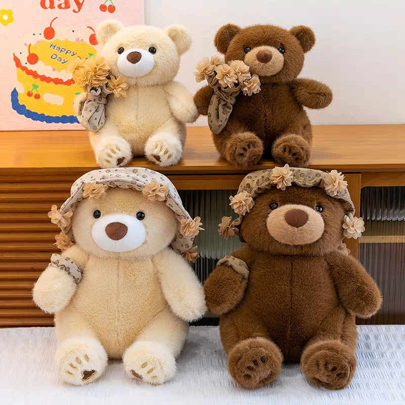 Gấu bông gấu ôm mũ hoa 50cm 1052