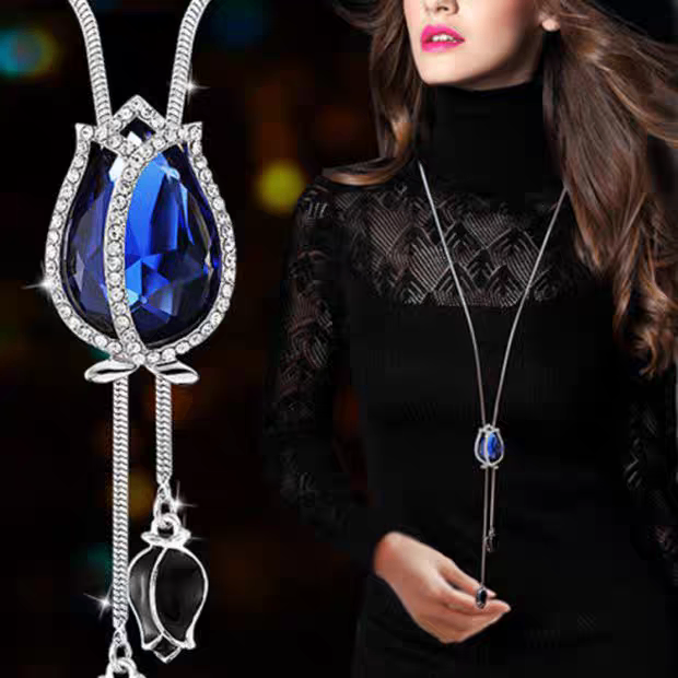 Vòng cổ tn dài đá hoa hồng xanh 231