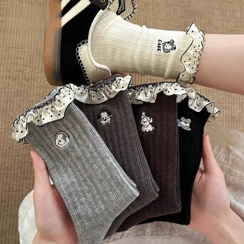 Tất cao cổ bèo thêu cún 043