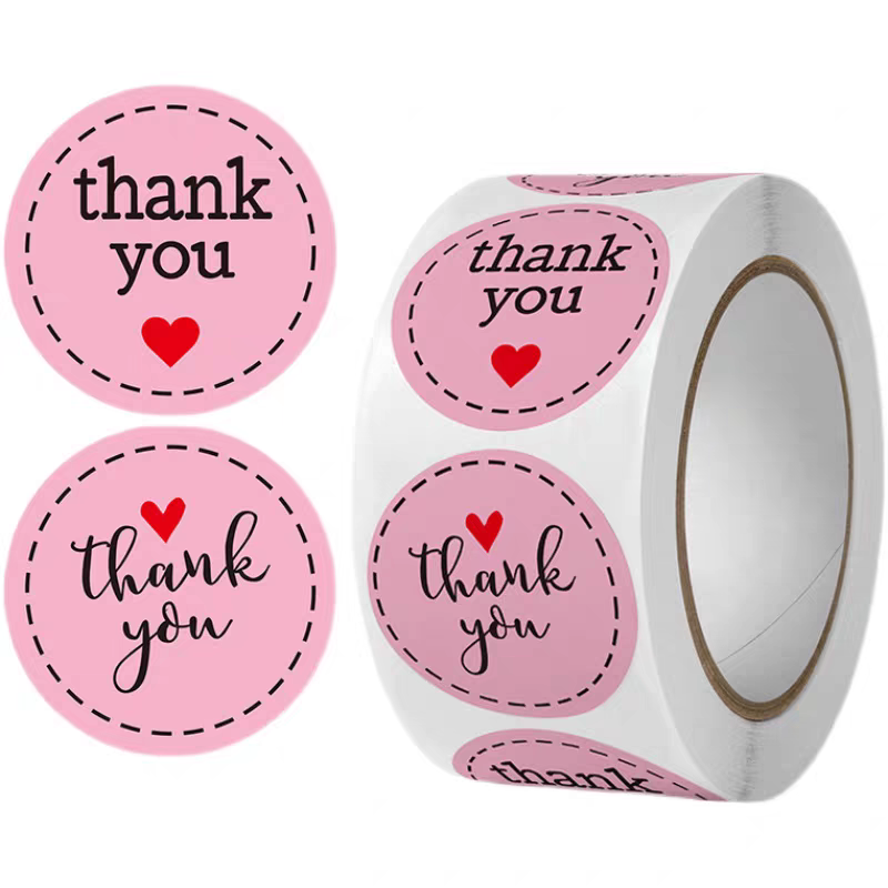 Cuộn 500 sticker thank you hồng 788