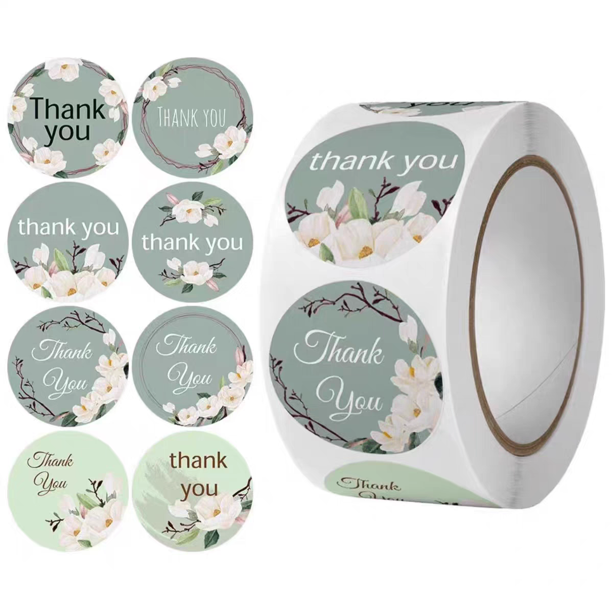 Cuộn 500 sticker thank you hoa xanh 787