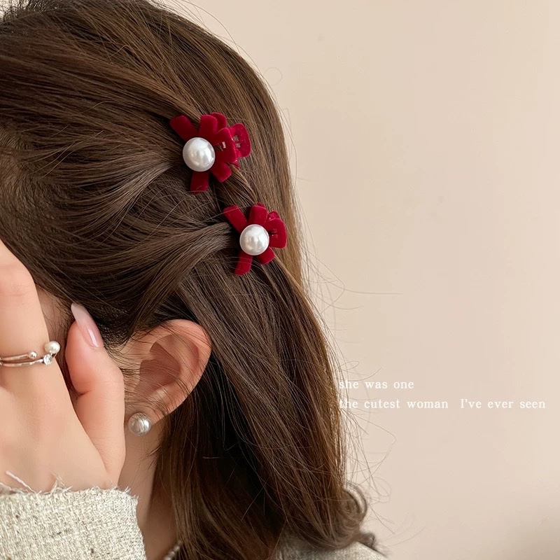 Set 2 gắp nhung nhỏ ngọc nơ 5030