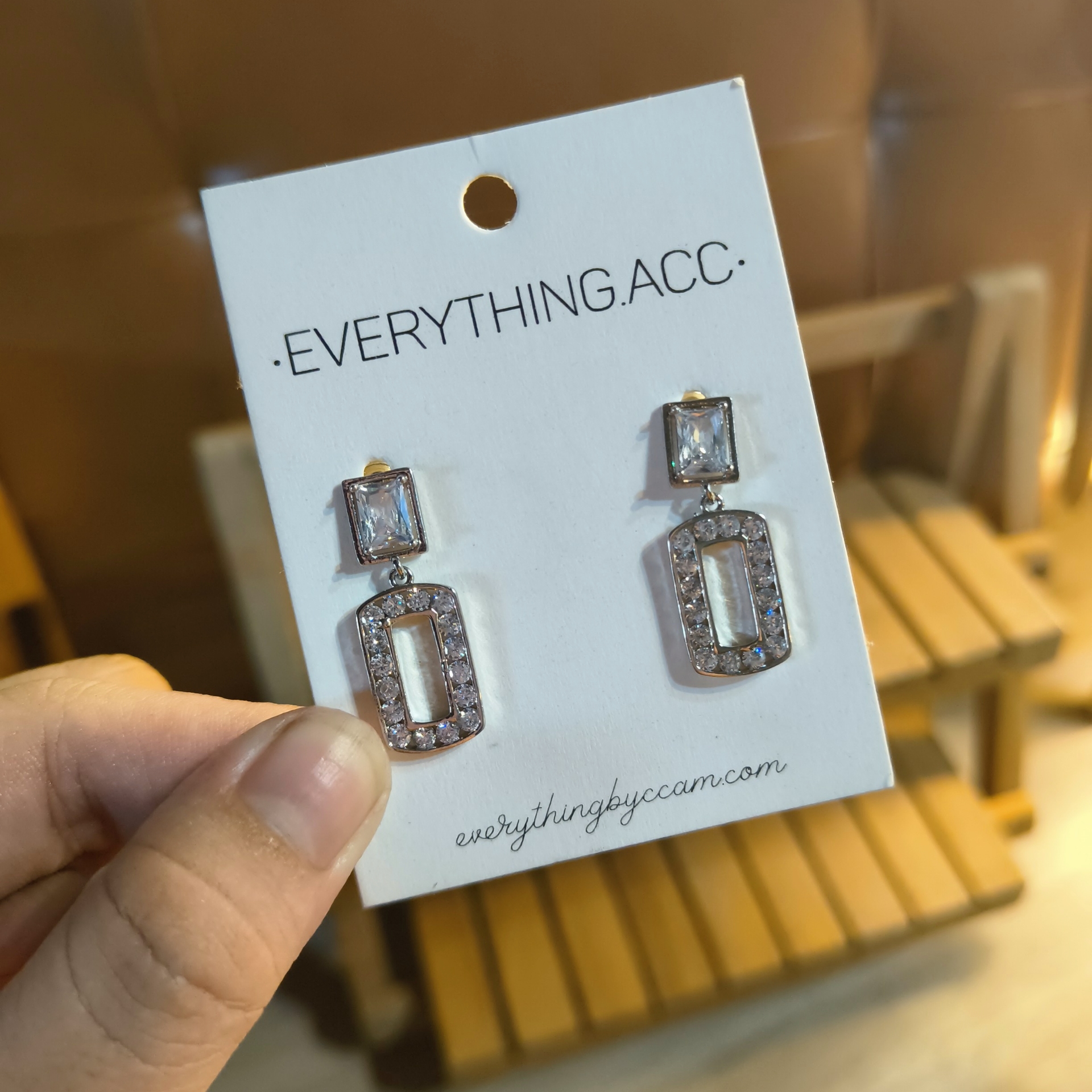 Bông tai đá thả chữ nhật s925 2003