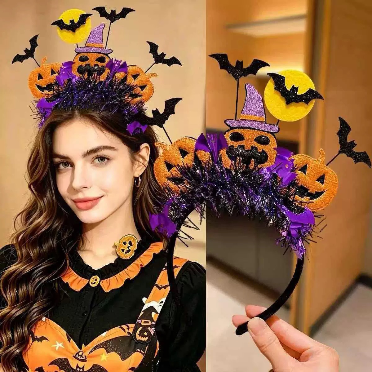 Cài halloween bí ngô lò xo dơi ên 2036