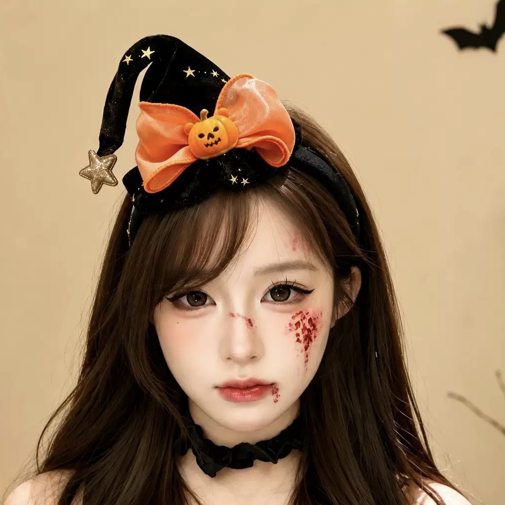 Cài halloween chóp nhọn nơ cam 2034