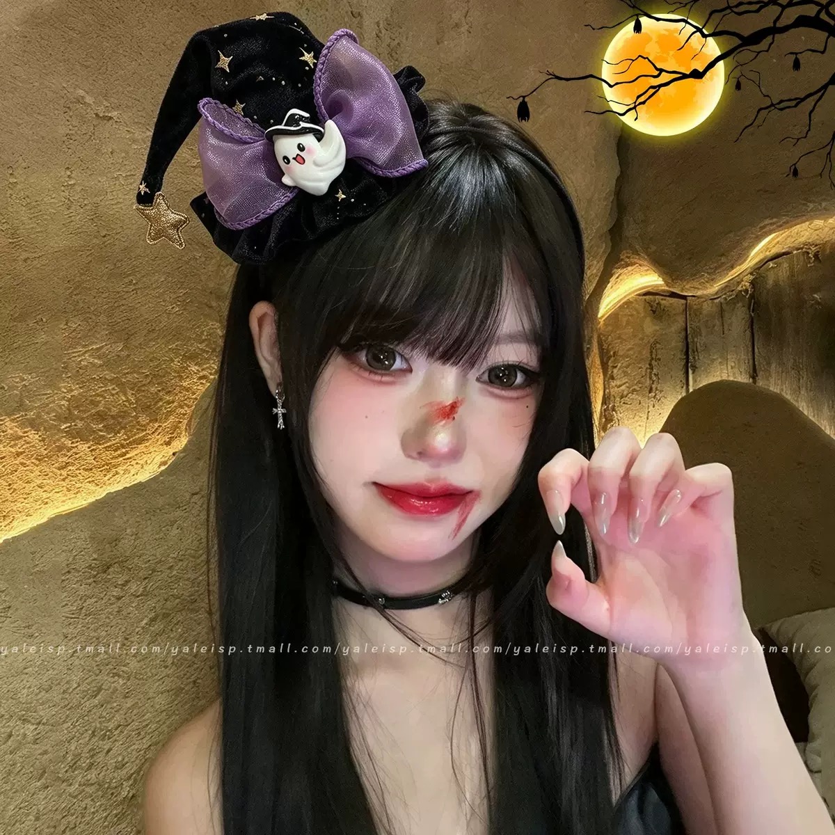 Cài halloween mũ chóp nơ tím 2032