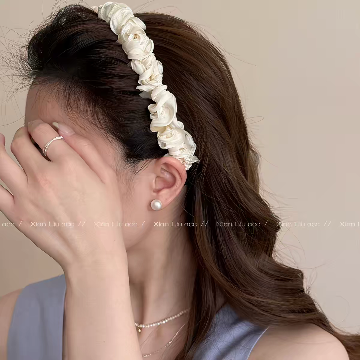 Cài răng lớn vải nhún kem 1671