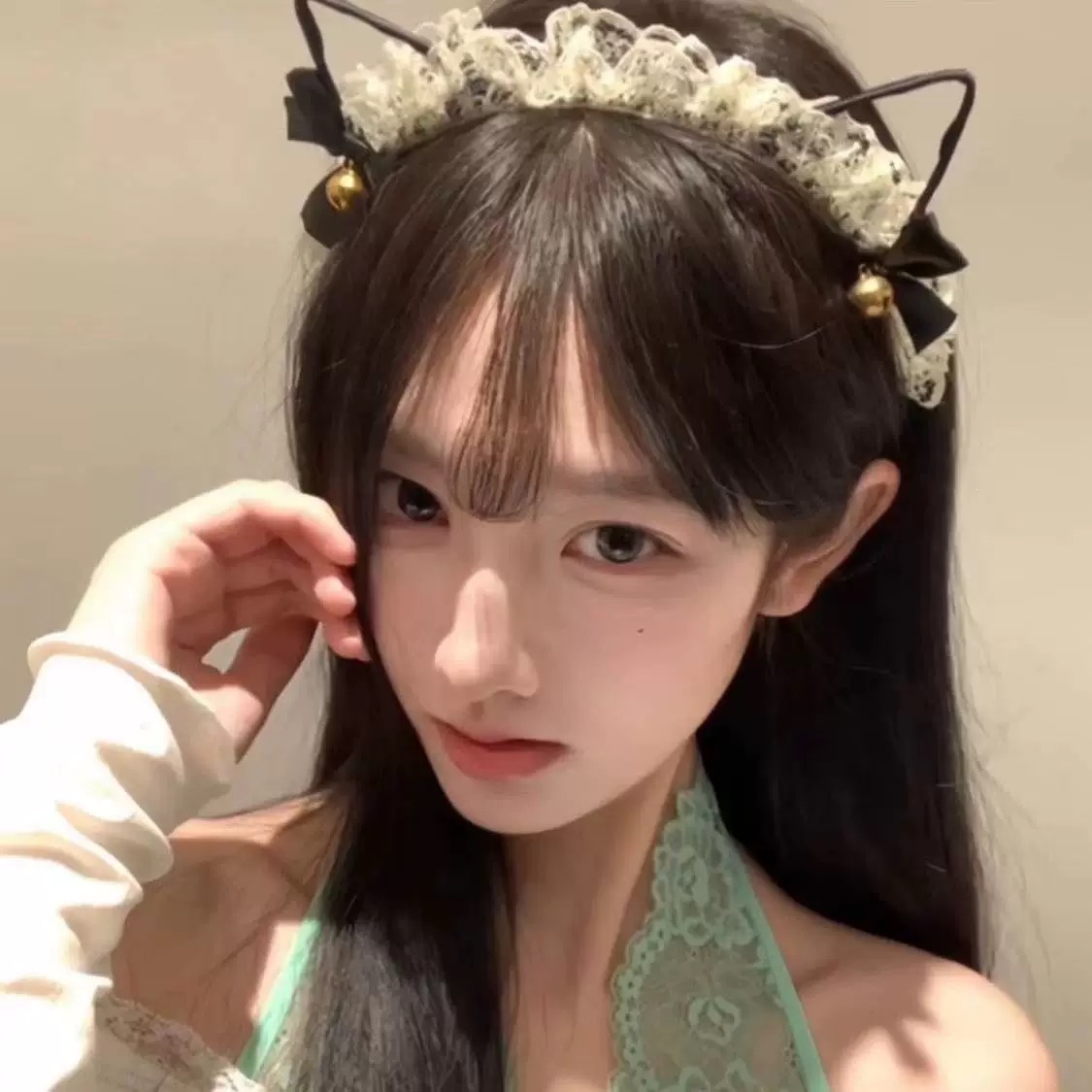Cài tai mèo ren trắng nơ 1686