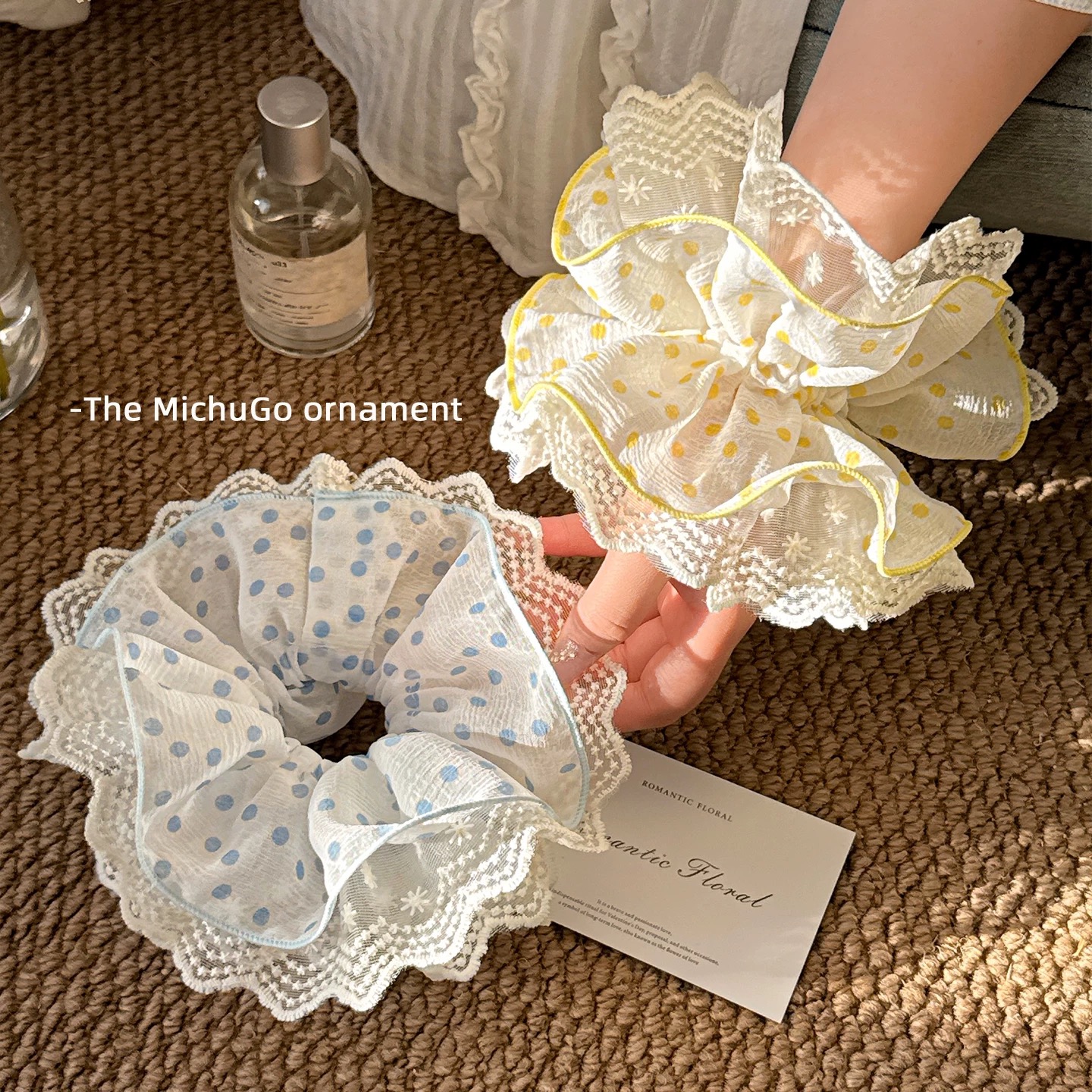 Cột scrunchies 4 lớp voan hạt chấm bi 5073