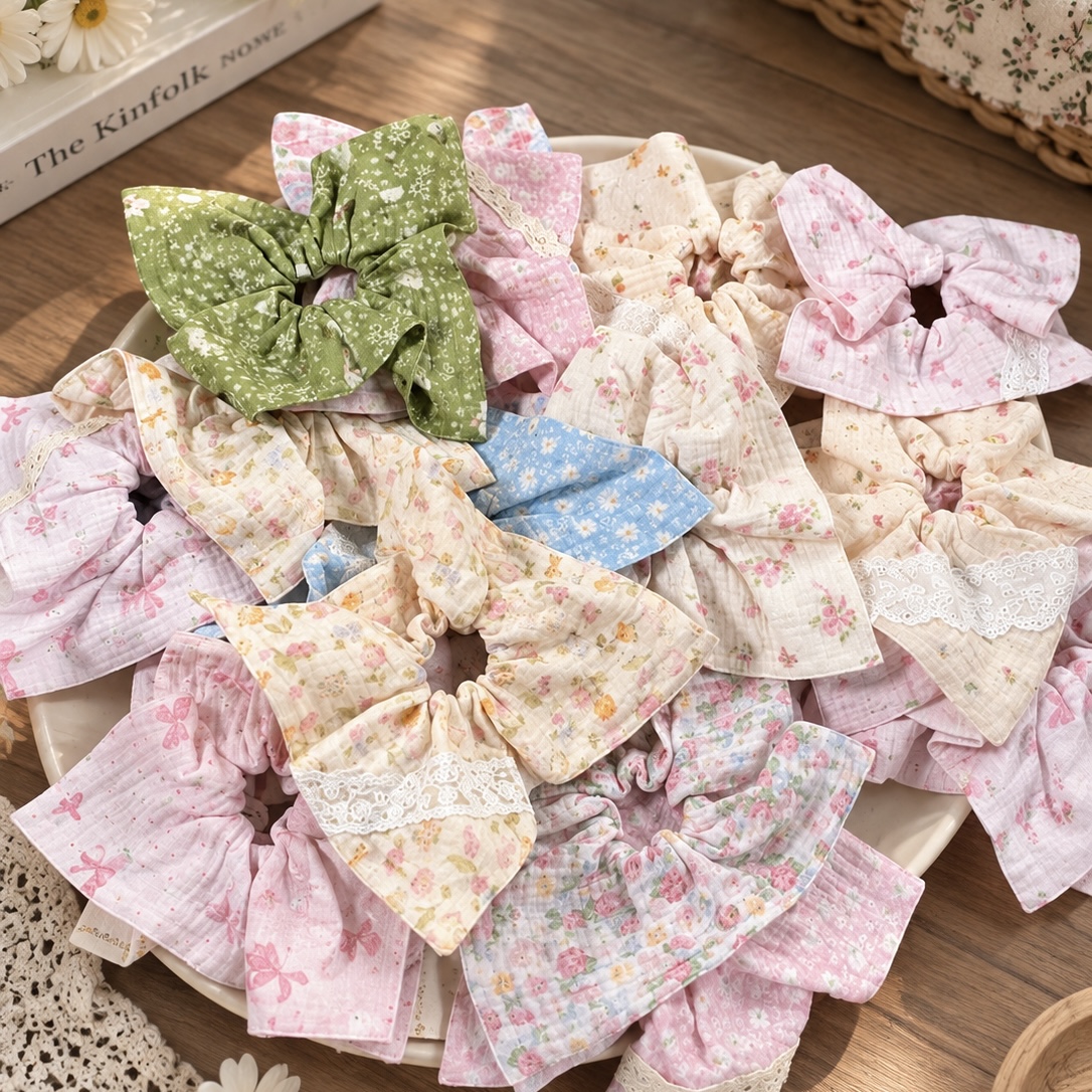 Cột scrunchies vuông vải xô hoa 5173