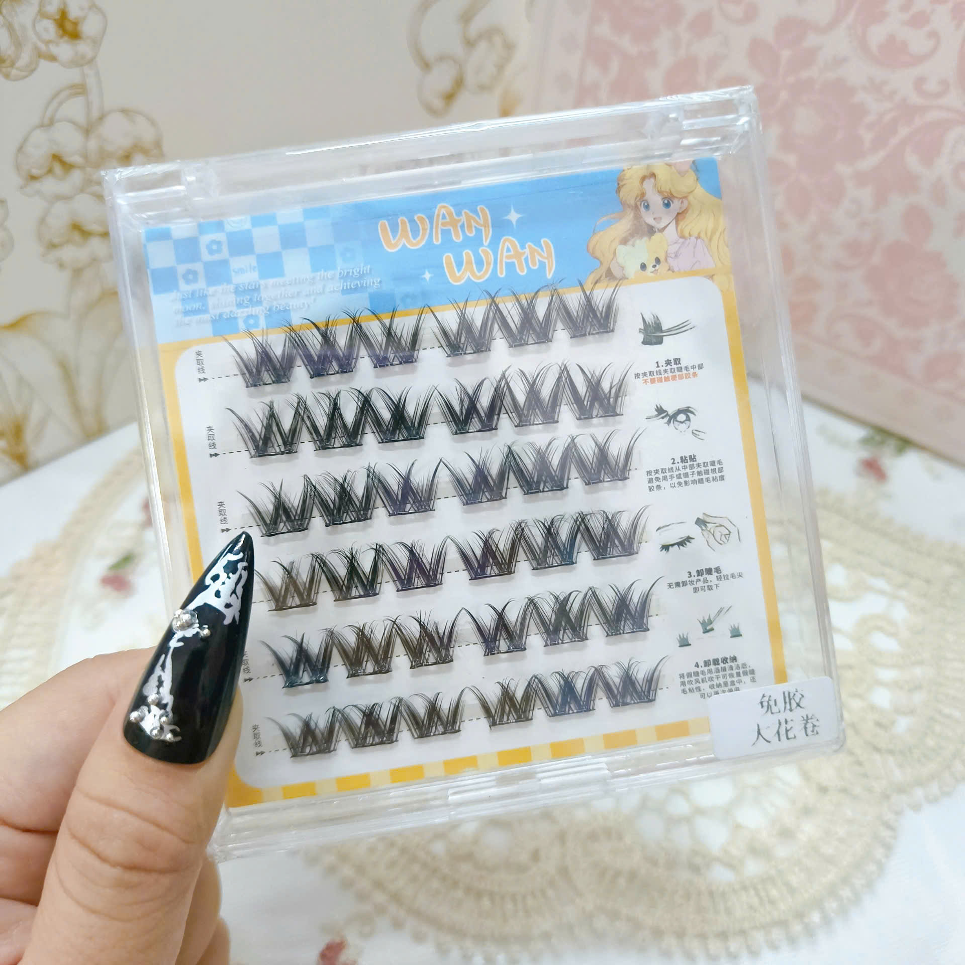 Keo sẵn- Set 6 cặp mi cụm hoa lớn wanwan 1736
