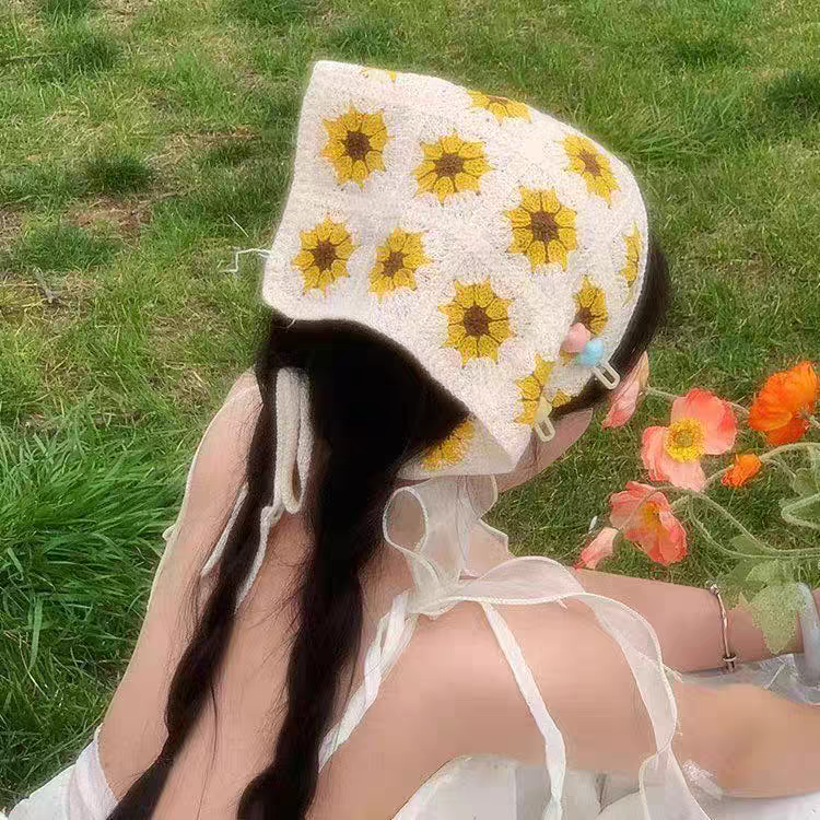 Khăn bandana đan thêu hoa vàng 1666