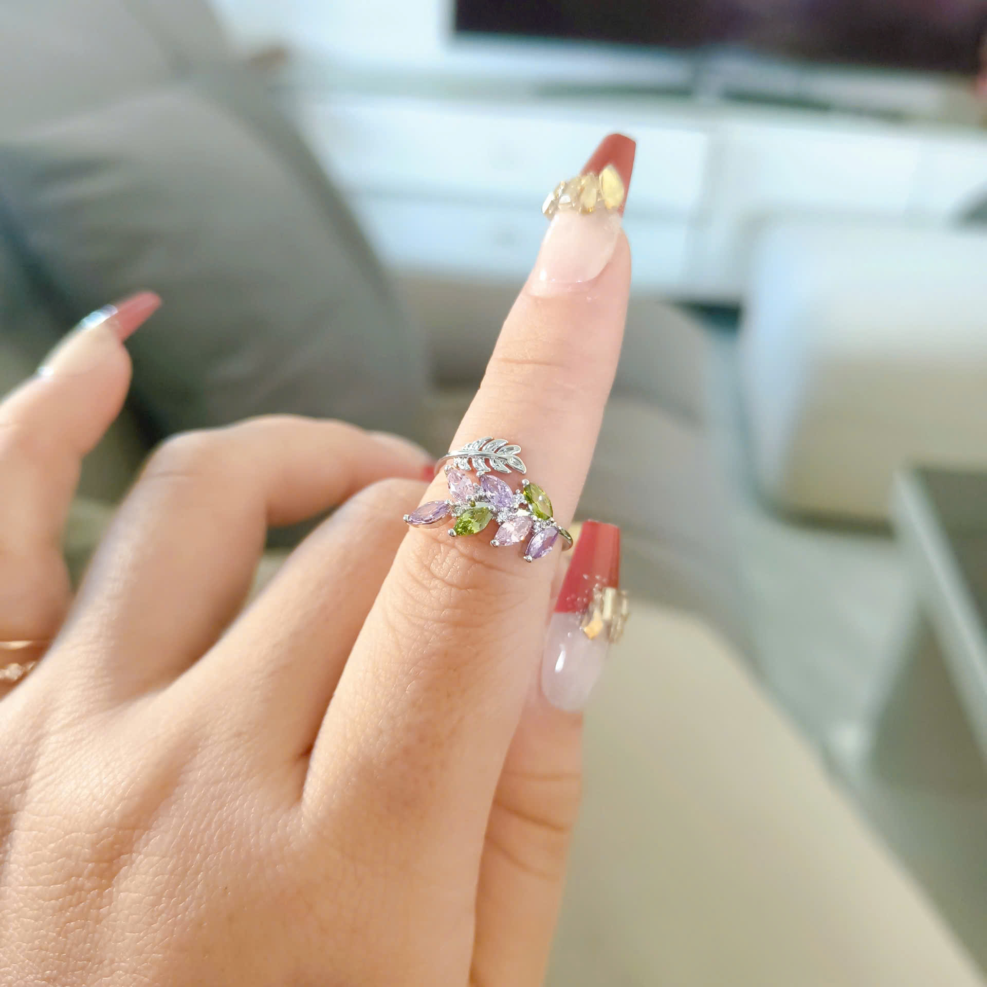 Nhẫn xi mạ tốt đá lá 354