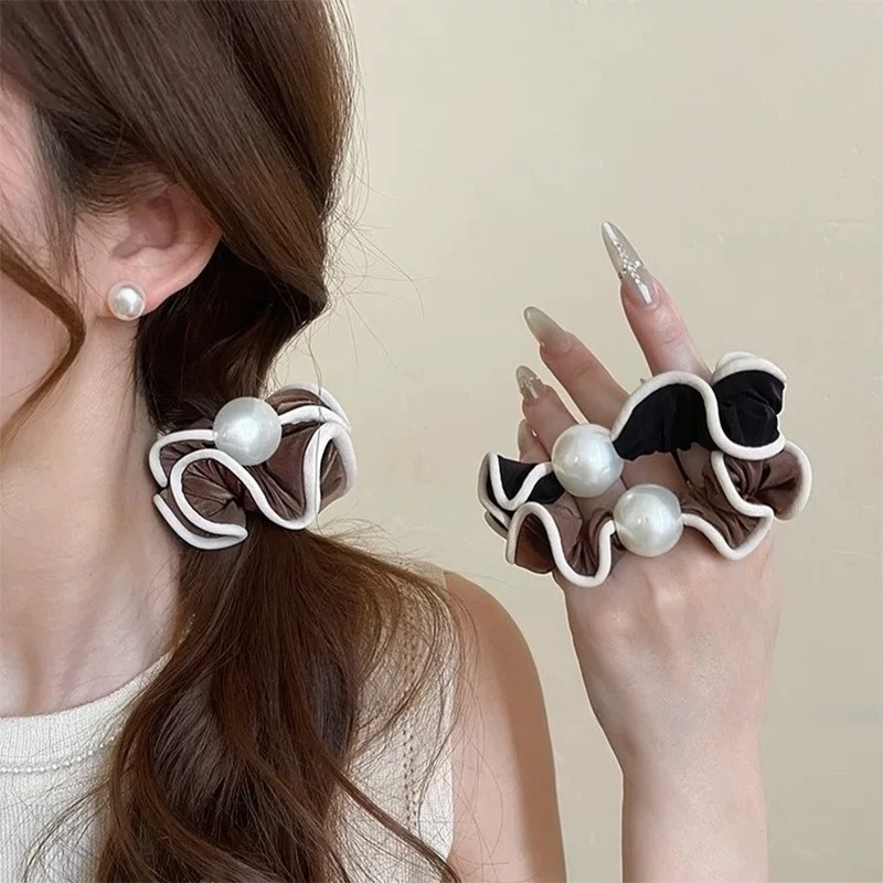 Scrunchies bèo viền hạt ngọc lớn 5055