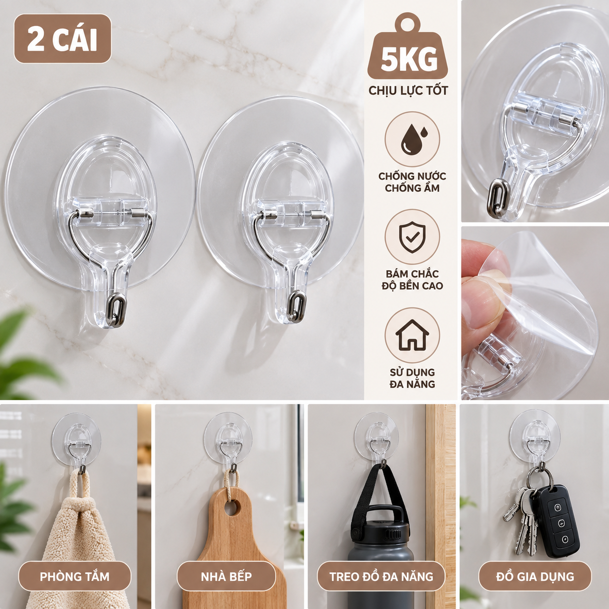 Set 2 móc dán tường 5kg 698