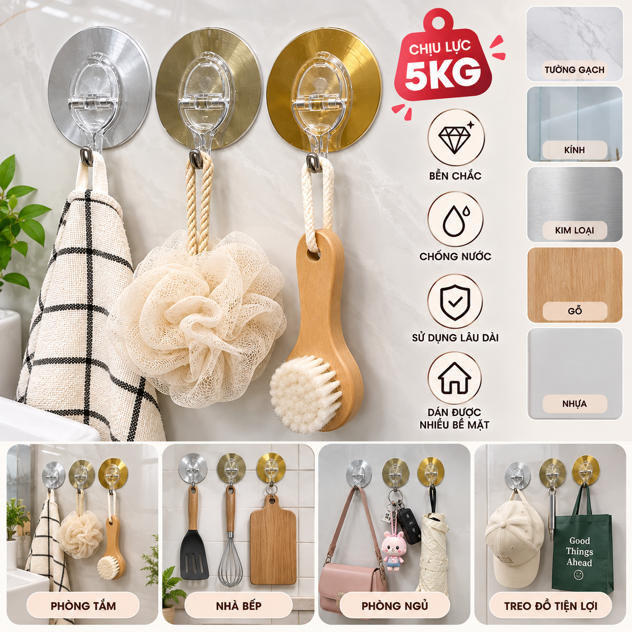 Set 3 móc dán tường 5kg 697