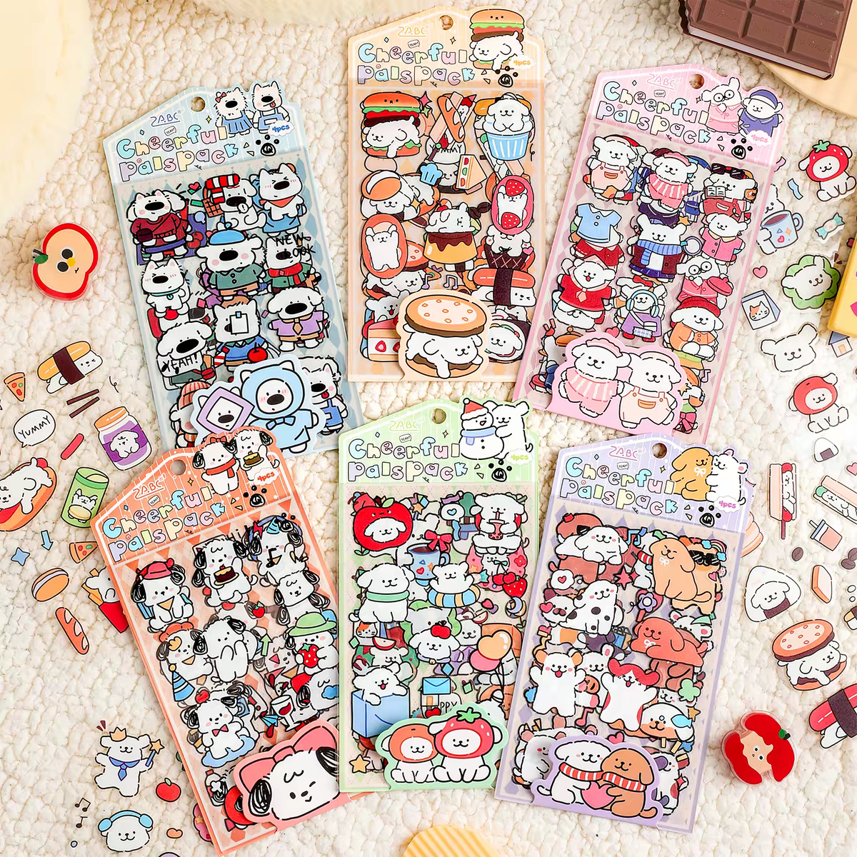 Set 4 tấm sticker cún trắng zabc 792