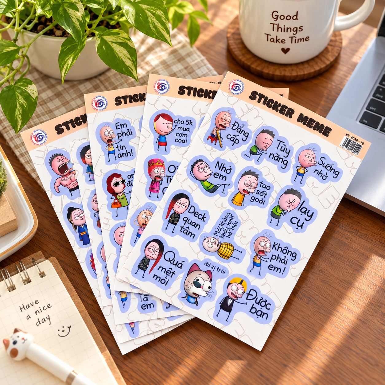 Set 4 tấm sticker meme boy 994