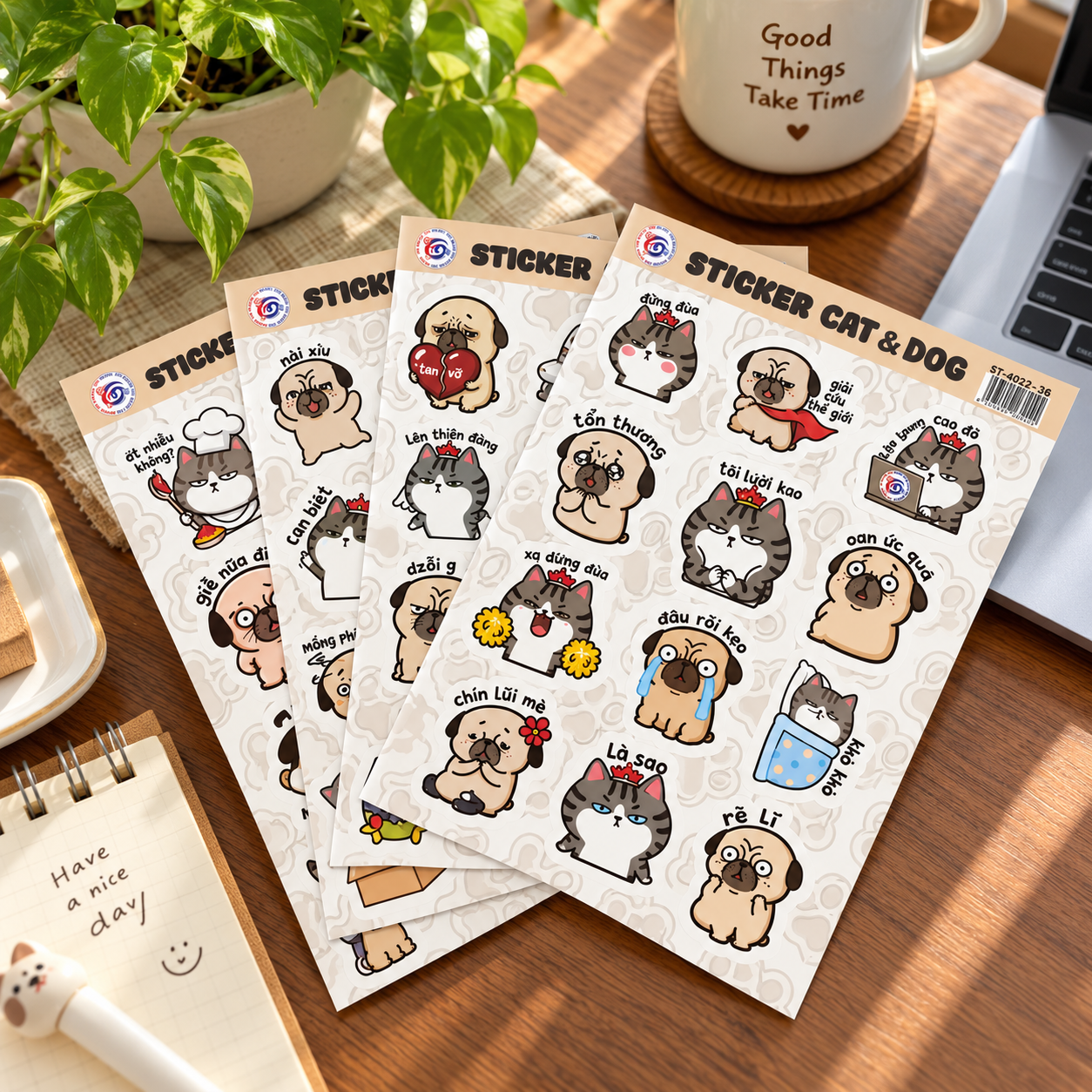 Set 4 tấm sticker meme cún mèo 995