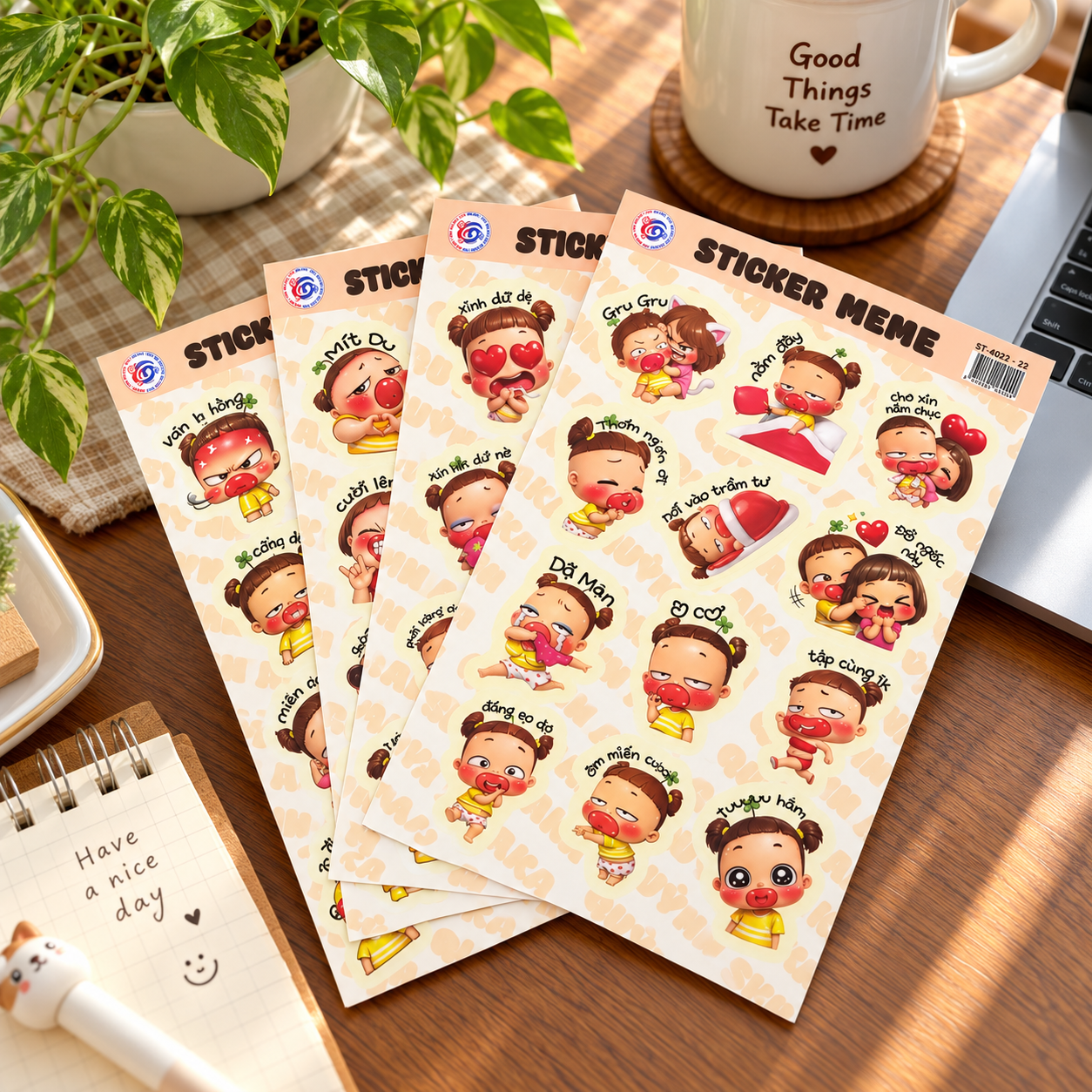 Set 4 tấm sticker meme quỳnh kaka 998