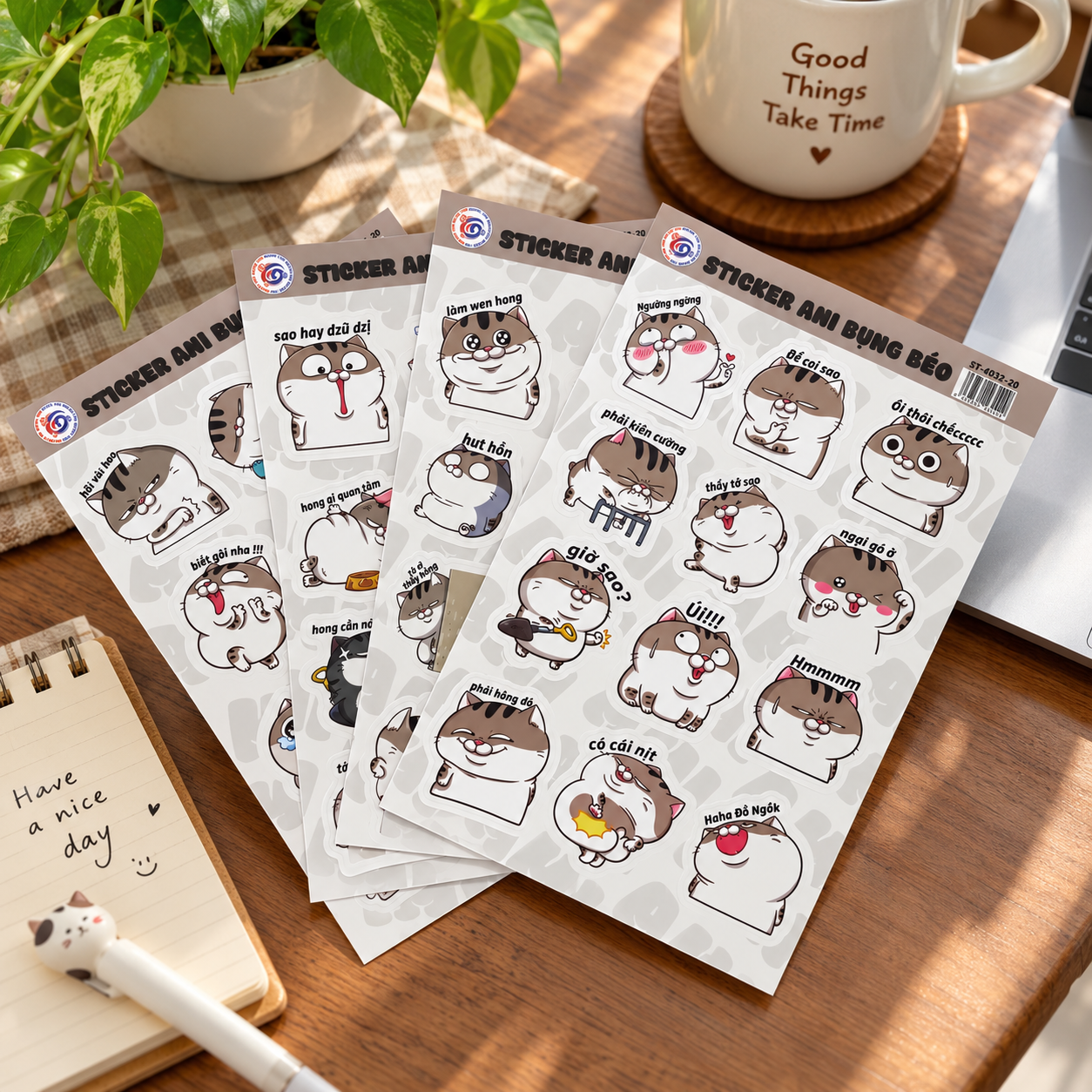 Set 4 tấm sticker mèo 996
