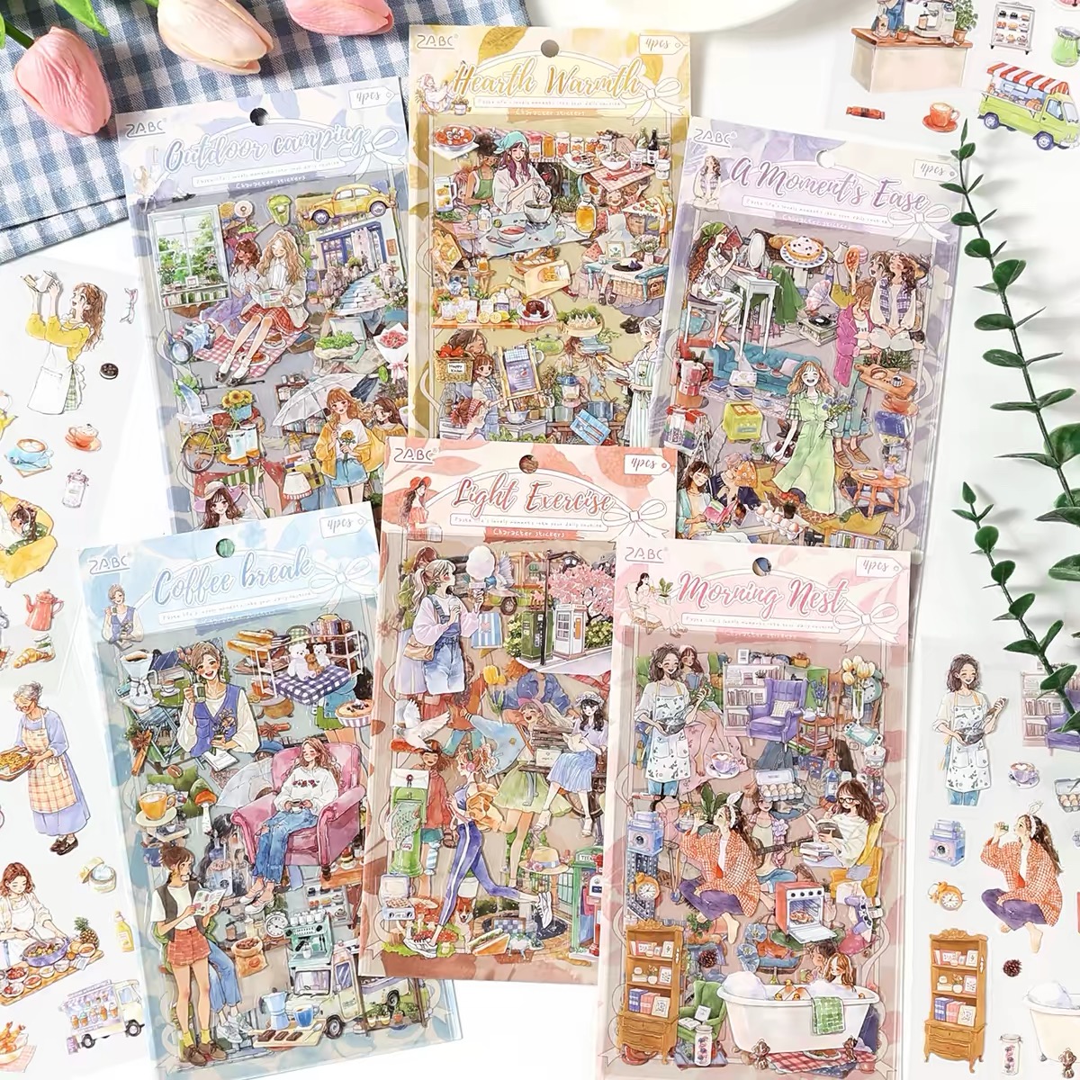 Set 4 tấm sticker thiếu nữ zabc 981