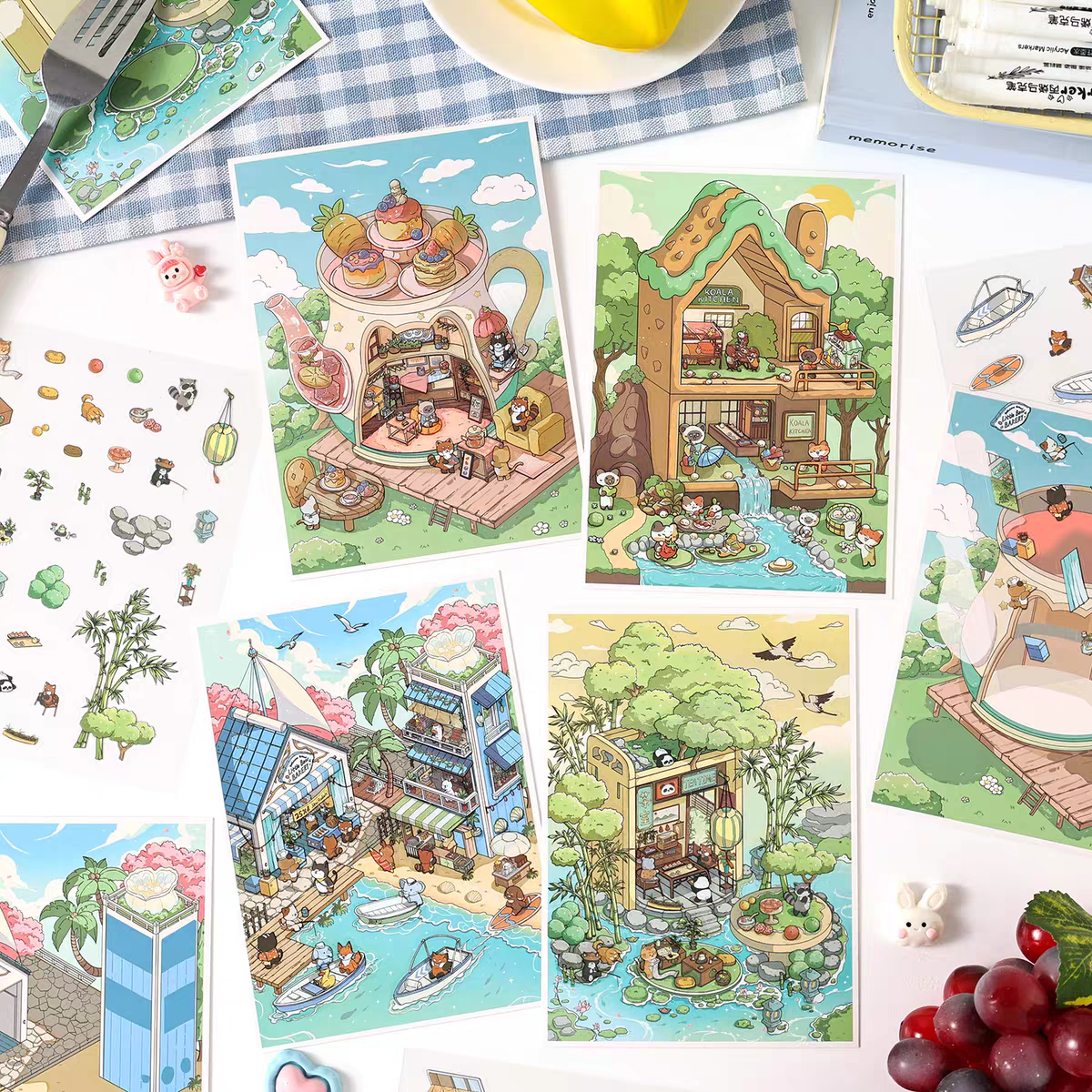 Set sticker deco cửa hàng trong rừng 794