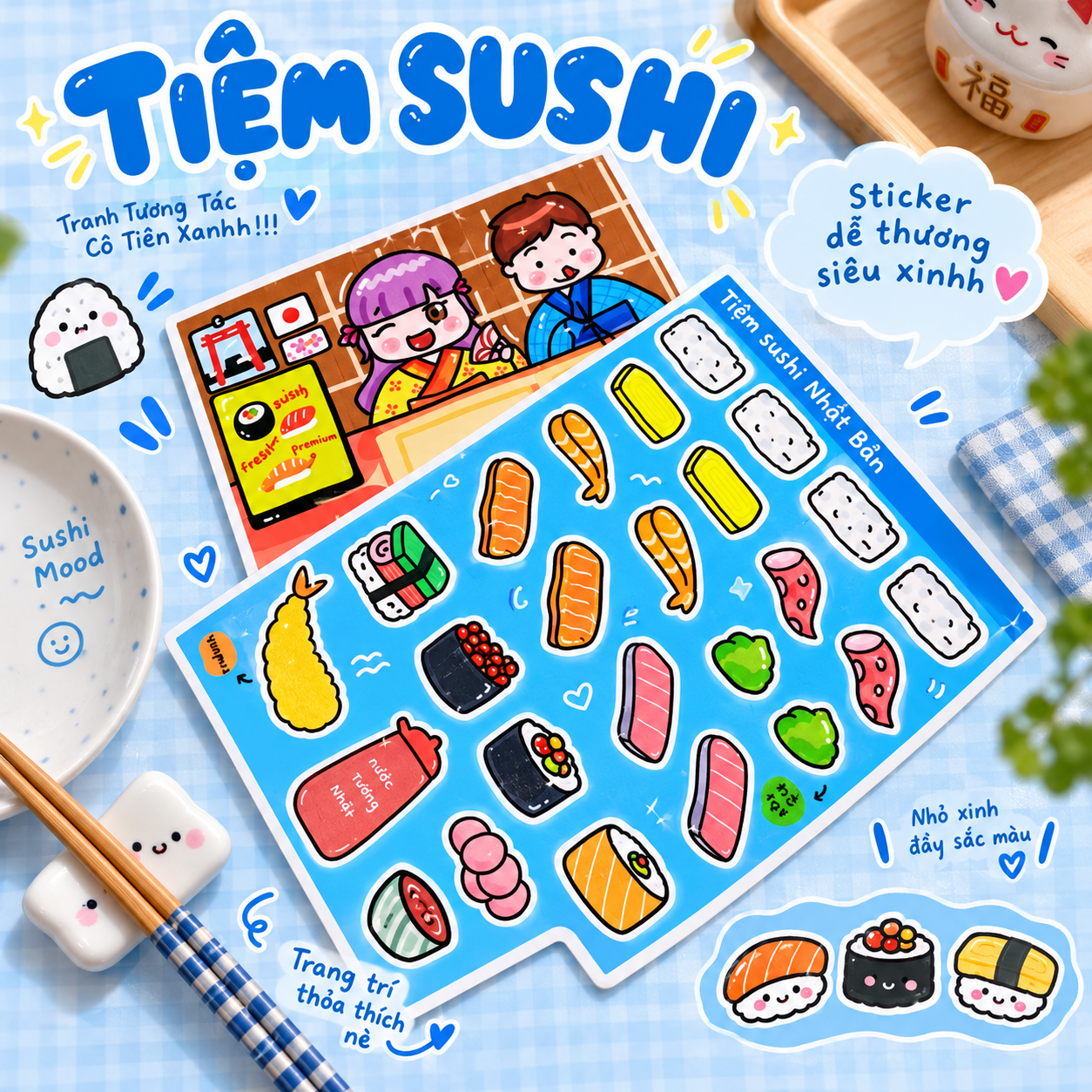 Tranh tương tác cô tiên xanh tiệm sushi 1000