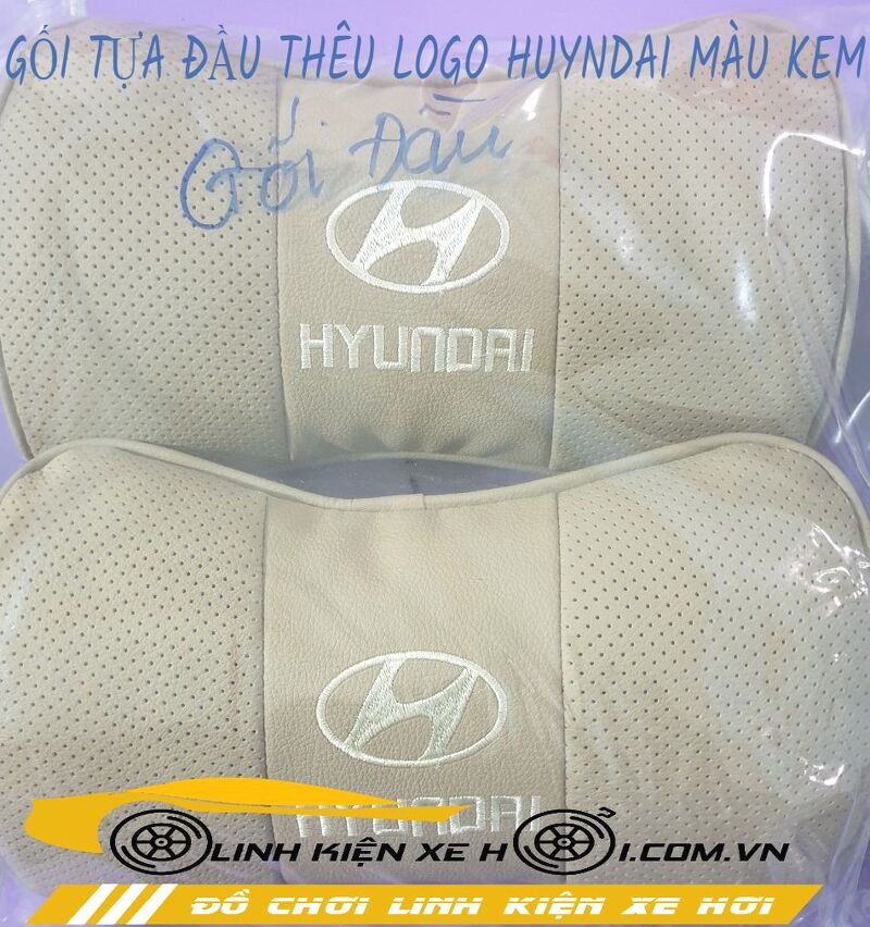 GỐI TỰA ĐẦU THÊU LOGO HYUNDAI MÀU KEM