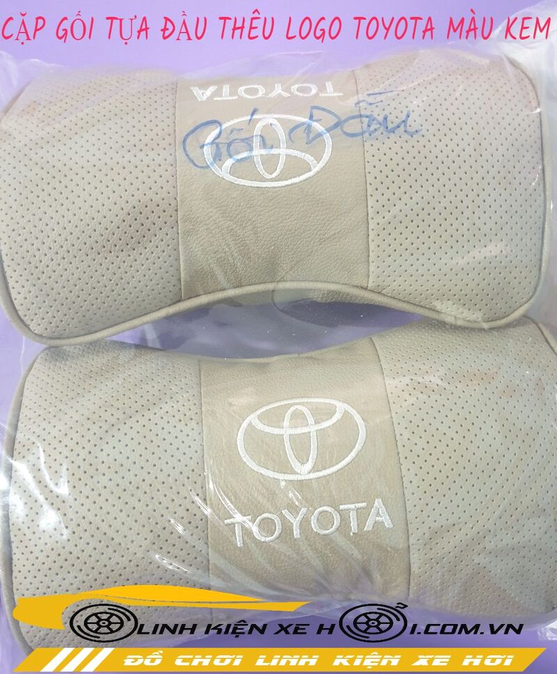 CẶP GỐI TỰA ĐẦU THÊU LOGO TOYOTA MÀU KEM