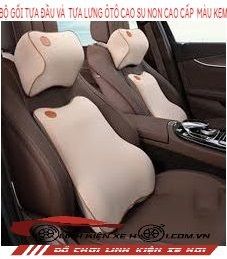 BỘ GỐI TỰA ĐẦU TỰA LƯNG ÔTÔ CAO SU NON CAO CẤP MÀU KEM