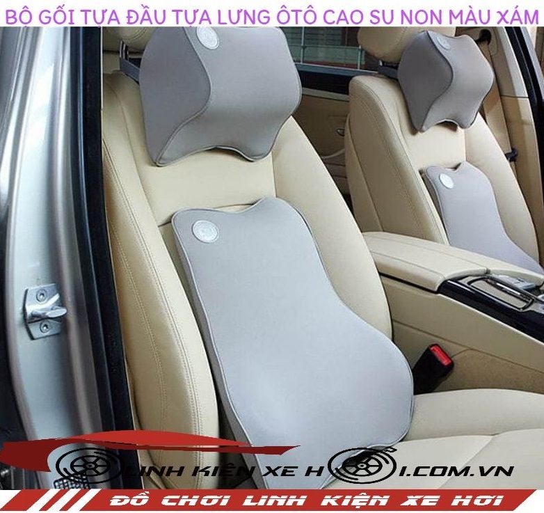 BỘ GỐI TỰA ĐẦU TỰA LƯNG ÔTÔ CAO SU NON CAO CẤP MÀU XÁM