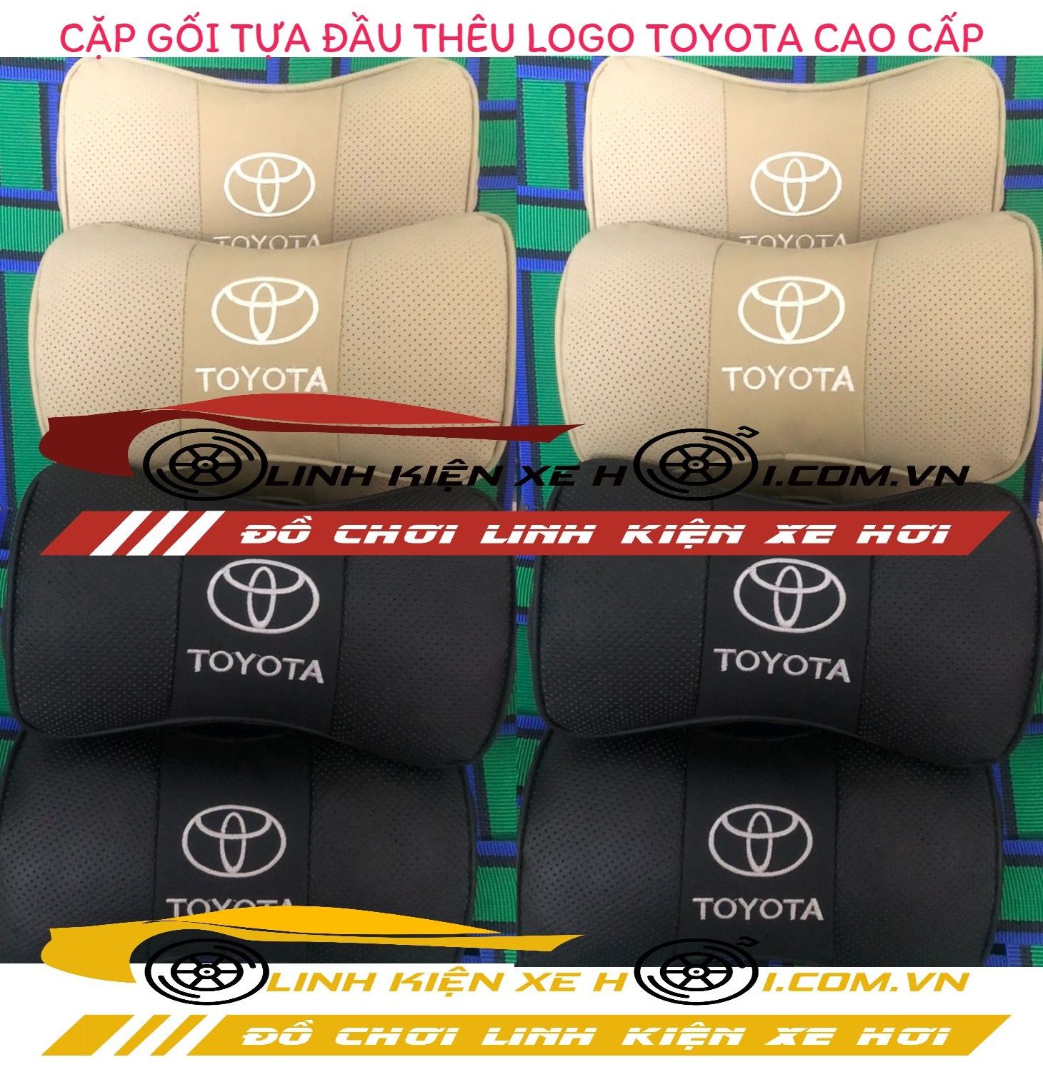 CẶP GỐI TỰA ĐẦU THÊU LOGO TOYOTA CAO CẤP