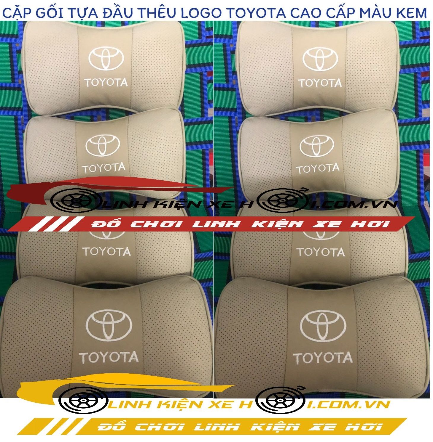 GỐI TỰA ĐẦU THÊU LOGO TOYOTA CAO CẤP MÀU KEM