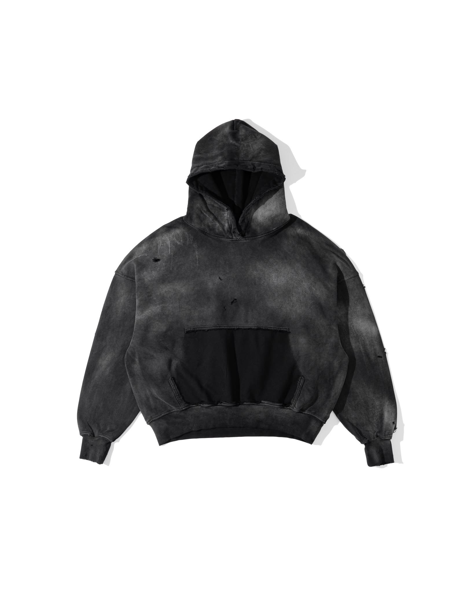 Áo Hoodie Boxy WHITENOSE WASHED DISTRESSED HOODIE chất liệu NỈ CHÂN CUA 450GSM Cotton 100%- Đen