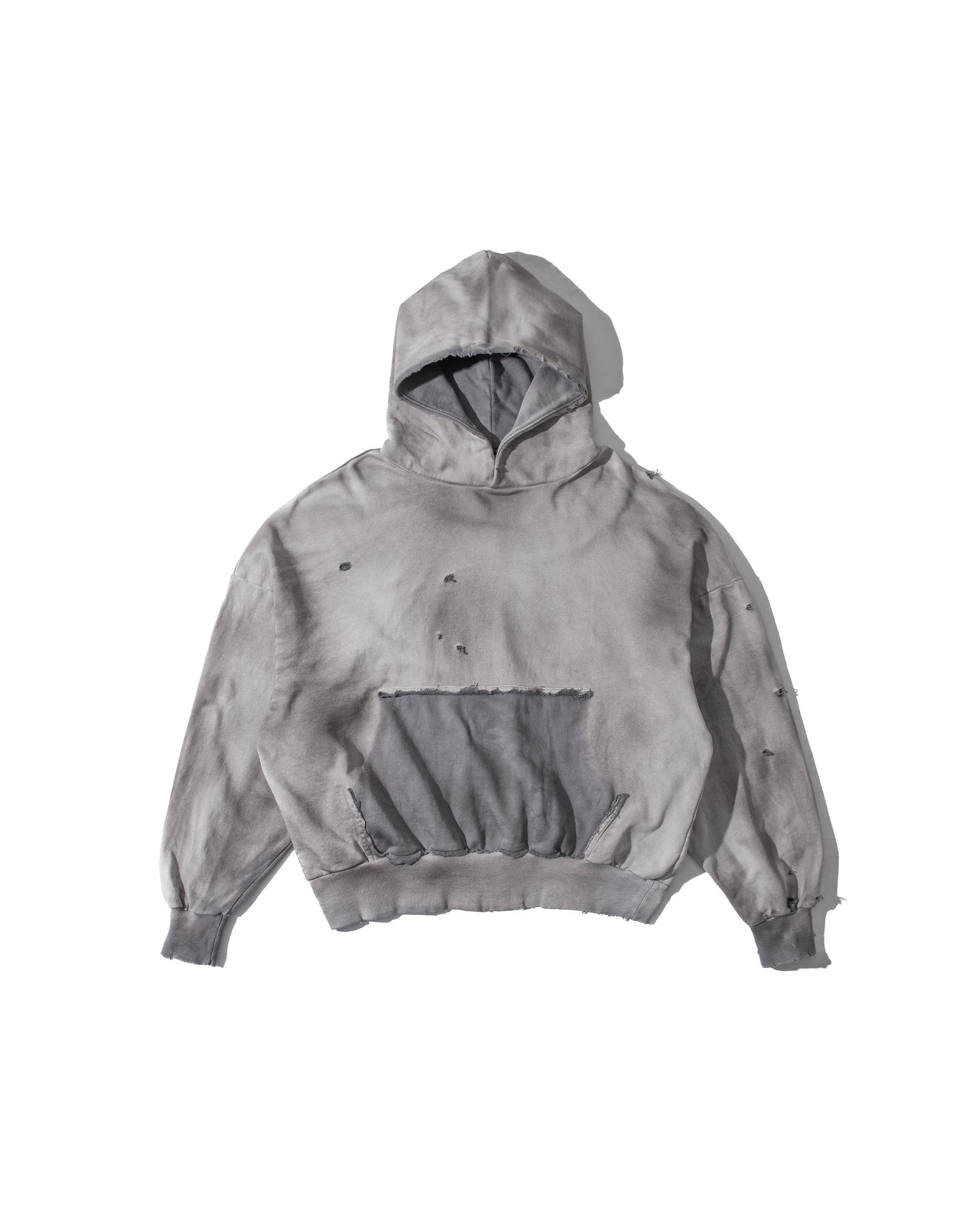 Áo Hoodie Boxy WHITENOSE WASHED DISTRESSED HOODIE chất liệu NỈ CHÂN CUA 450GSM Cotton 100%- Xám