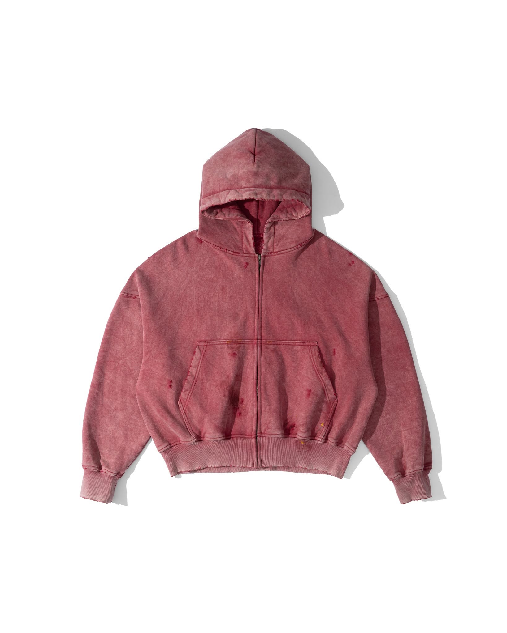 PAINTED ZIP HOODIE / FADED RED