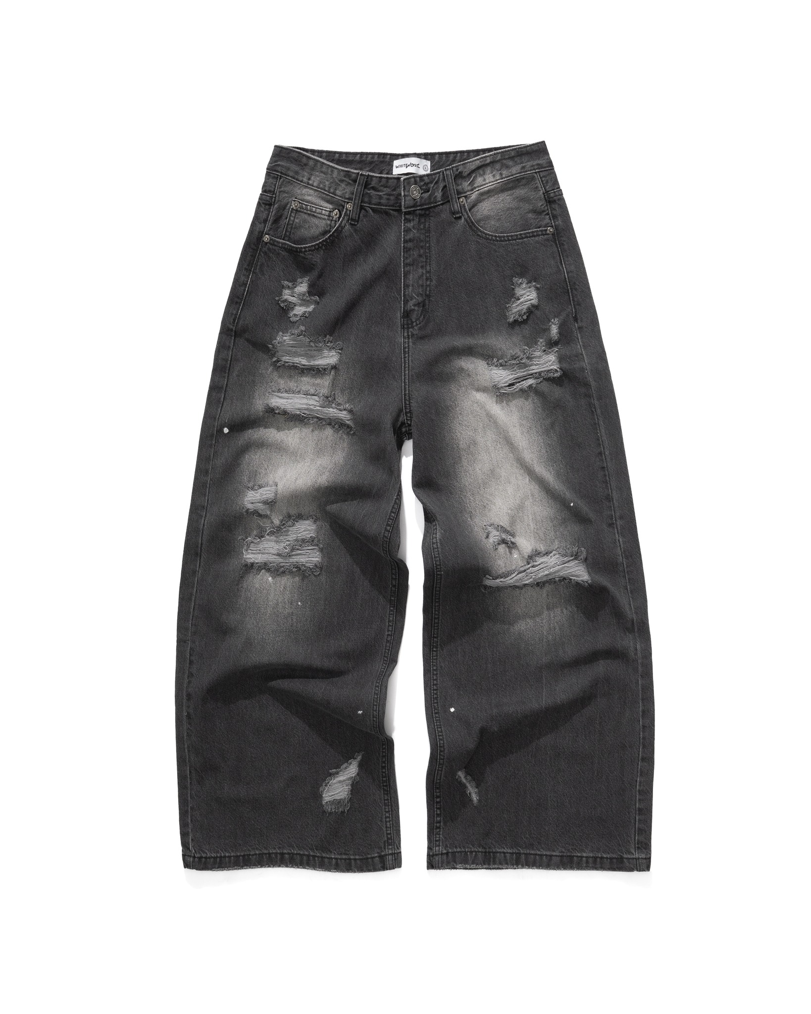 Quần Jeans Ống Rộng WHITENOSE DESTROYED BAGGY JEANS /DUST BLACK chất liệu jeans 13.5 OZ