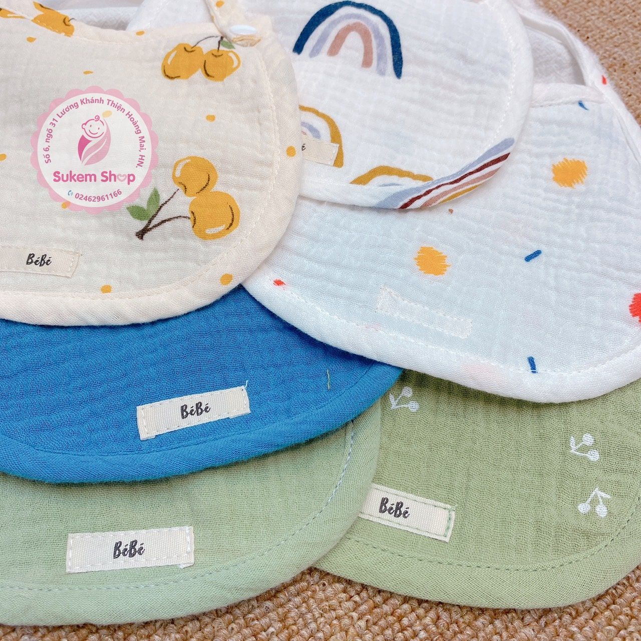 Set 2 yếm xô tròn sơ sinh BéBé