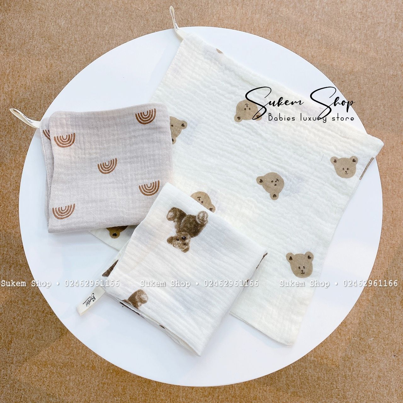 Set 3 khăn sữa xô BéBé - màu 13 cầu vồng nâu