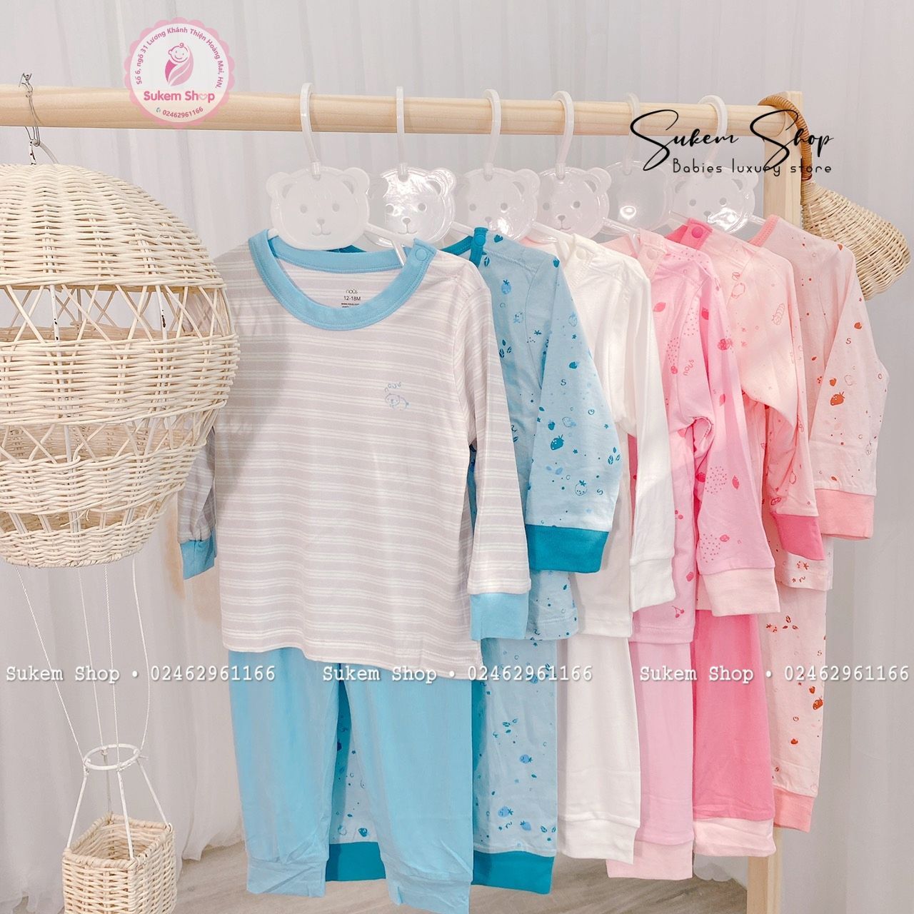 Bộ cài vai dài petit NOUS 2021 - 18-24m - Kẻ ghi xanh