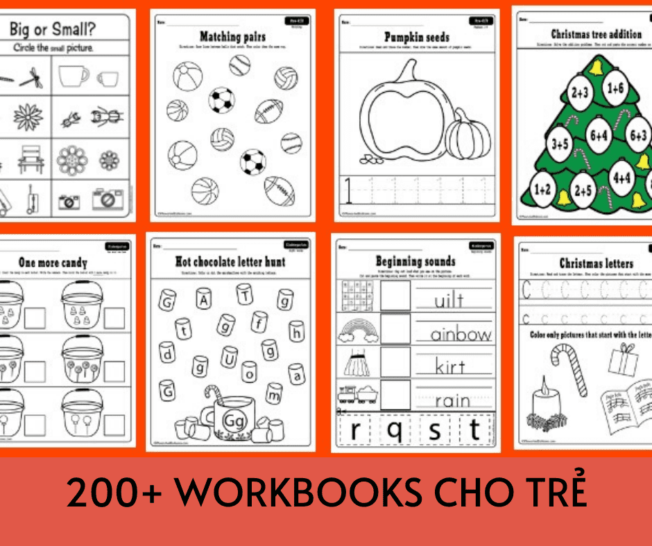 200+ cuốn workbook toán tư duy, tiếng Anh, khoa học, kỹ năng mềm cho trẻ mẫu giáo lớn và tiểu học
