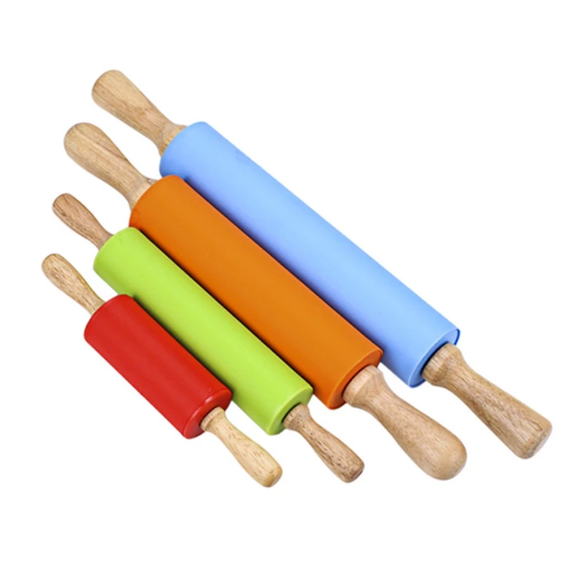 Cây lăn bột silicon có tay cầm gỗ To - 38*5cm